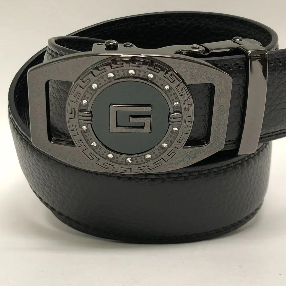Black Leather Ratchet Belt Automatic Buckle‎ Fits 28in-50in Blue Adjustable 2025